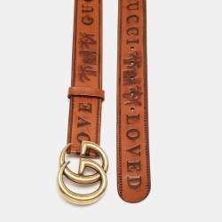 Pre Owned Gucci Brown Leather Loved Double G Buckle Belt 85CM