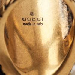 Gucci Crytstals Faux Pearl Gold Tone Ring Size 50