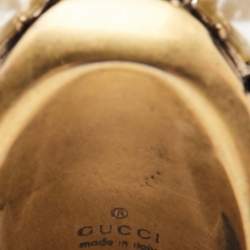 Gucci Crytstals Faux Pearl Gold Tone Ring Size 50
