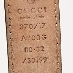 Pre Owned Gucci Black Leather Interlocking G Slim Buckle Belt 80CM