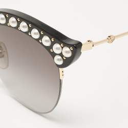 Pre Owned Gucci Black/Grey Gradient GG0212S Pearl Studded Cat Eye Sunglasses