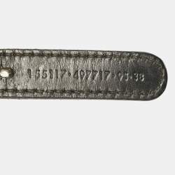 Gucci Black Leather and Web Canvas Chain Detail Slim Buckle Belt 95CM