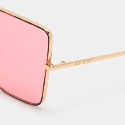 Pre Owned Gucci Pink Gold Tone Metal GG0436S Sunglasses