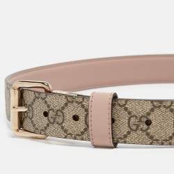 Gucci Pink/Beige GG Supreme Canvas and Leather Buckle Reversible Belt