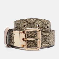 Gucci Pink/Beige GG Supreme Canvas and Leather Buckle Reversible Belt