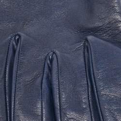 Pre Owned Gucci Navy Blue Leather Interlocking G Long Gloves Size 6.5