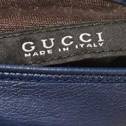 Pre Owned Gucci Navy Blue Leather Interlocking G Long Gloves Size 6.5