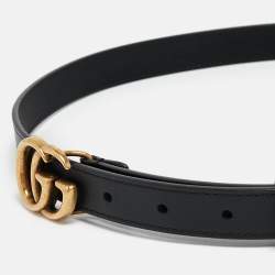 Pre Owned Gucci Black Leather GG Marmont Slim Belt 80 CM