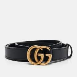 Pre Owned Gucci Black Leather GG Marmont Slim Belt 80 CM