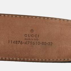 Pre Owned Gucci Beige/Brown GG Canvas and Leather Interlocking G Buckle Belt 80 CM
