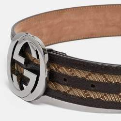 Pre Owned Gucci Beige/Brown GG Canvas and Leather Interlocking G Buckle Belt 80 CM
