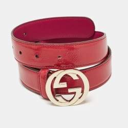 Gucci Pink Patent Leather Interlocking G Buckle Belt 80 CM