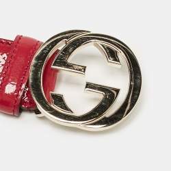 Gucci Pink Patent Leather Interlocking G Buckle Belt 80 CM