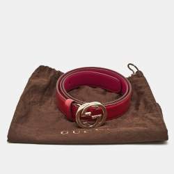 Gucci Pink Patent Leather Interlocking G Buckle Belt 80 CM