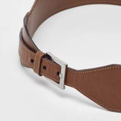 Pre Owned Gucci Brown GG Canvas and Leather Buckle Wide Waist Belt 80CM