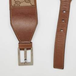 Pre Owned Gucci Brown GG Canvas and Leather Buckle Wide Waist Belt 80CM