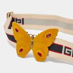 Pre Owned حزام غوتشي إبزيم فراشة شريط مرن بيج 85 سم