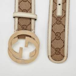 Pre Owned Gucci Beige GG Canvas and Leather Interlocking G Buckle Belt 95CM
