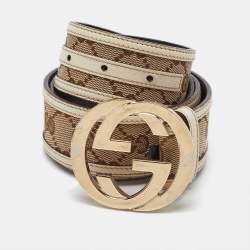 Pre Owned Gucci Beige GG Canvas and Leather Interlocking G Buckle Belt 95CM