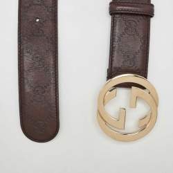 Gucci Brown Guccissima Leather Interlocking G Buckle Belt 80CM