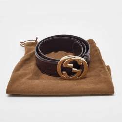 Gucci Brown Guccissima Leather Interlocking G Buckle Belt 80CM