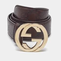 Gucci Brown Guccissima Leather Interlocking G Buckle Belt 80CM