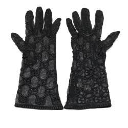 Gucci Black GG Embroidered Tulle Gloves L
