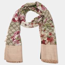 Pre Owned Gucci Pink/Beige GG Blooms Print Modal Blend Square Scarf