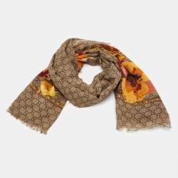 Pre Owned Gucci Brown Big Panshie GG Print Wool Shawl