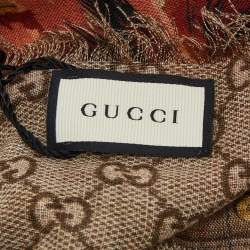 Pre Owned Gucci Brown Big Panshie GG Print Wool Shawl