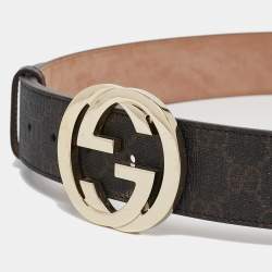 Gucci Dark Brown GG Supreme Canvas Interlocking G Buckle Belt 95CM