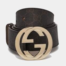 Gucci Dark Brown GG Supreme Canvas Interlocking G Buckle Belt 95CM