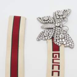 Pre Owned Gucci White/Red Elastic Band Butterfly Crystals Belt 95CM