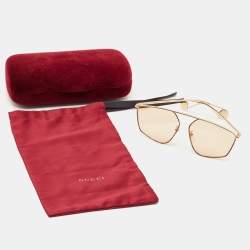 Pre Owned Gucci Gold Tone GG0437S Square Sunglasses