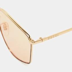 Pre Owned Gucci Gold Tone GG0437S Square Sunglasses