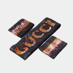 Gucci Black Logo Print Sequin Headband and Wristband Set S