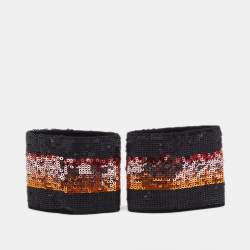 Gucci Black Logo Print Sequin Headband and Wristband Set S