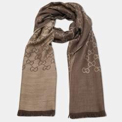 Pre Owned Gucci Brown GG Jacquard Wool Blend Scarf