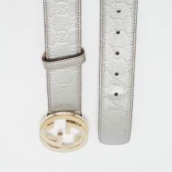 Pre Owned Gucci Silver Guccissima Leather Interlocking G Buckle Belt 95CM