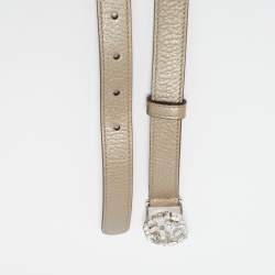 Pre Owned Gucci Gold Leather Crystal Embellished Interlocking G Buckle Belt 90CM