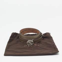 Pre Owned Gucci Gold Leather Crystal Embellished Interlocking G Buckle Belt 90CM