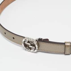 Pre Owned Gucci Gold Leather Crystal Embellished Interlocking G Buckle Belt 90CM