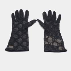 مملوكة مسبقًا Gucci Black GG Embroidered Tulle Gloves S