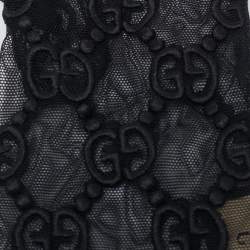 مملوكة مسبقًا Gucci Black GG Embroidered Tulle Gloves S