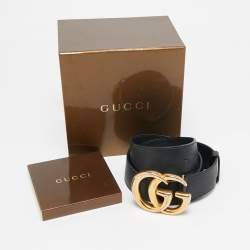 Pre Owned Gucci Black Leather GG Marmont Buckle Belt 75 CM