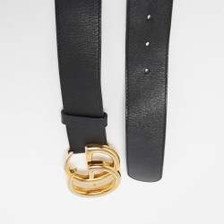 Pre Owned Gucci Black Leather GG Marmont Buckle Belt 75 CM