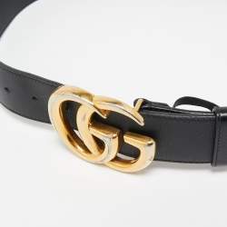 Pre Owned Gucci Black Leather GG Marmont Buckle Belt 75 CM