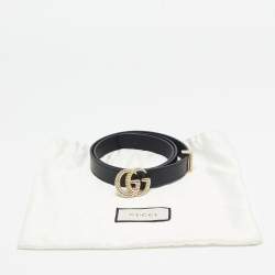 Pre Owned Gucci Black Leather GG Marmont Torchon Buckle Belt 85 CM
