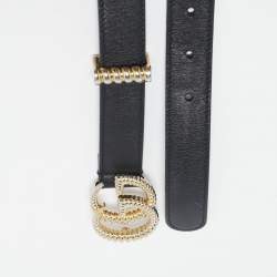 Pre Owned Gucci Black Leather GG Marmont Torchon Buckle Belt 85 CM