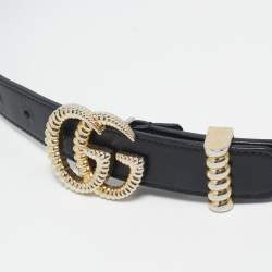 Pre Owned Gucci Black Leather GG Marmont Torchon Buckle Belt 85 CM